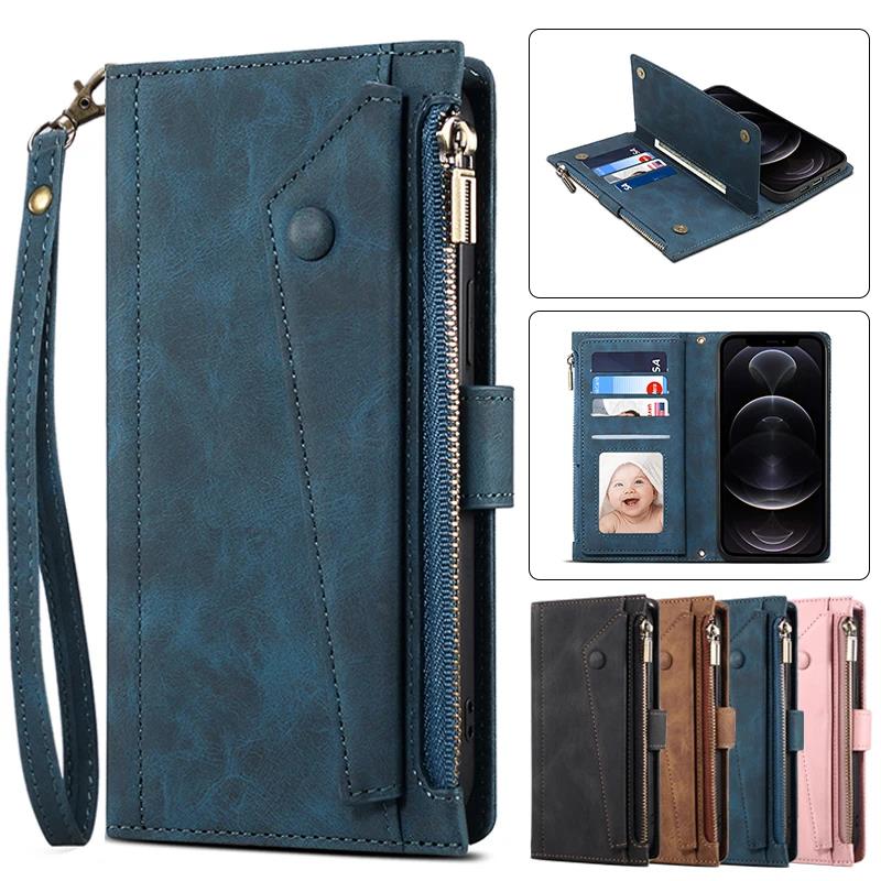 Samsung Galaxy S24 - Zipper Leather Flip Case Crossbody for